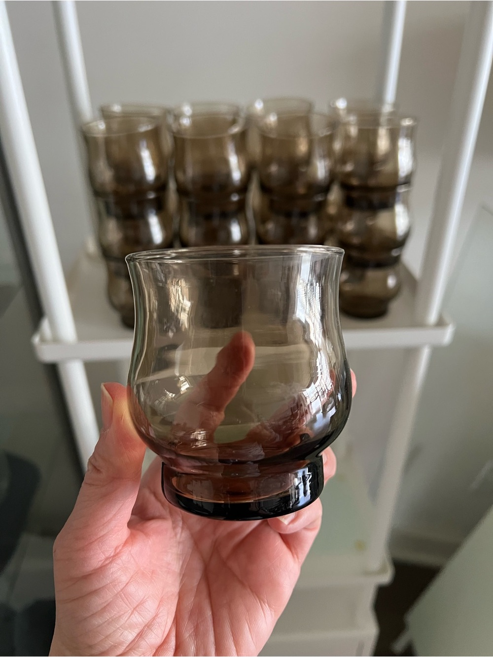 Set of 4 Vintage Dominion Glass Smoke Tumblers Mid Century 8cm high